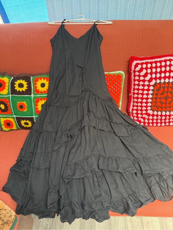 Surface Dresses & Skirts - Women's Black Ruffled Maxi Dress - Lightweight Summer Slip Dress